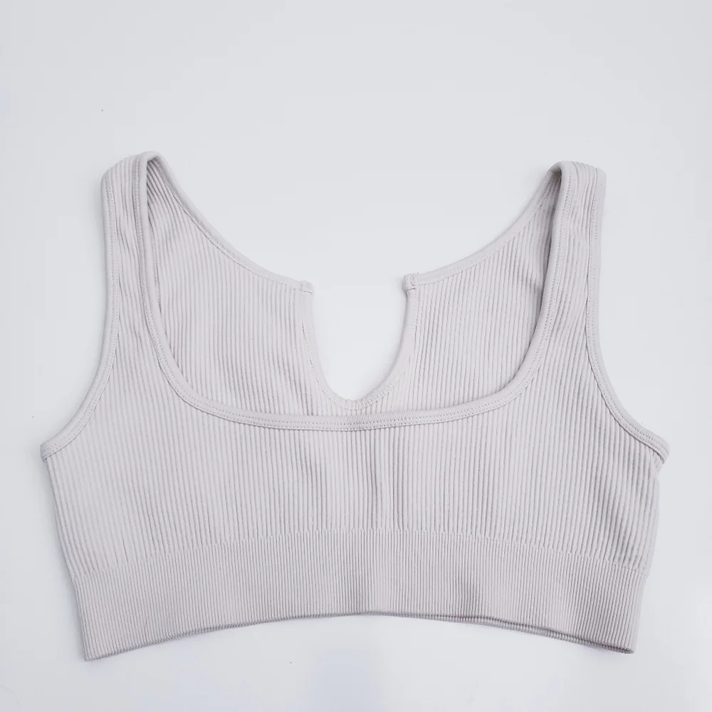 Ribbed Sleeveless Open Neckline Sports Bra